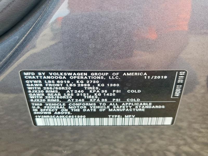 2019 Volkswagen Atlas მანქანა იყიდება აუქციონზე, vin: 1V2NR2CA3KC621390, აუქციონის ნომერი: 51360286