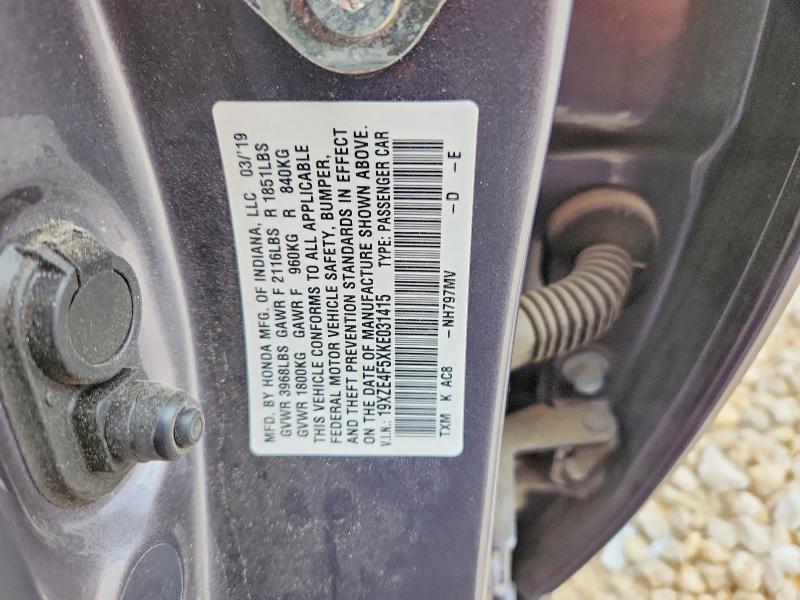 2019 Honda Insight მანქანა იყიდება აუქციონზე, vin: 19XZE4F5XKE031415, აუქციონის ნომერი: 49627016