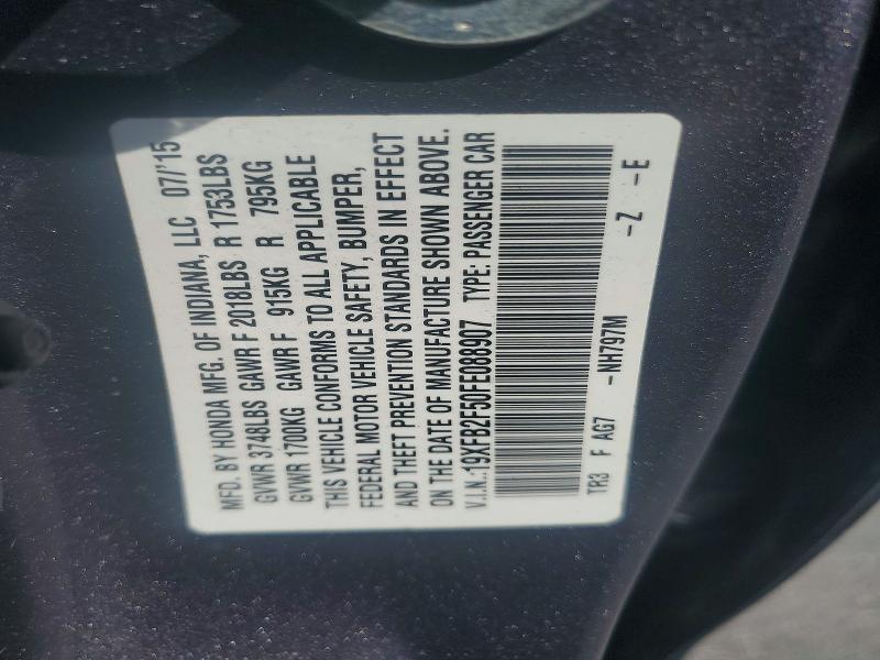 2015 Honda Civic მანქანა იყიდება აუქციონზე, vin: 19XFB2F50FE088907, აუქციონის ნომერი: 51209396