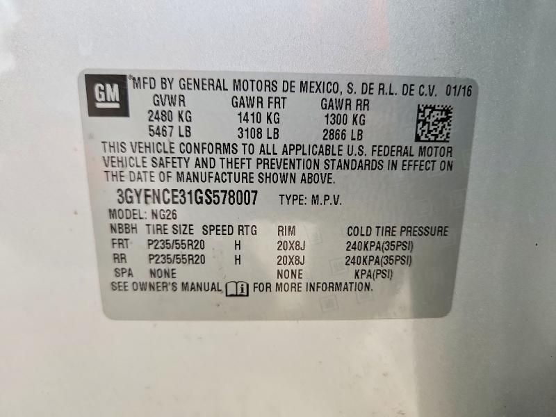 2016 Cadillac Srx მანქანა იყიდება აუქციონზე, vin: 3GYFNCE31GS578007, აუქციონის ნომერი: 48801606