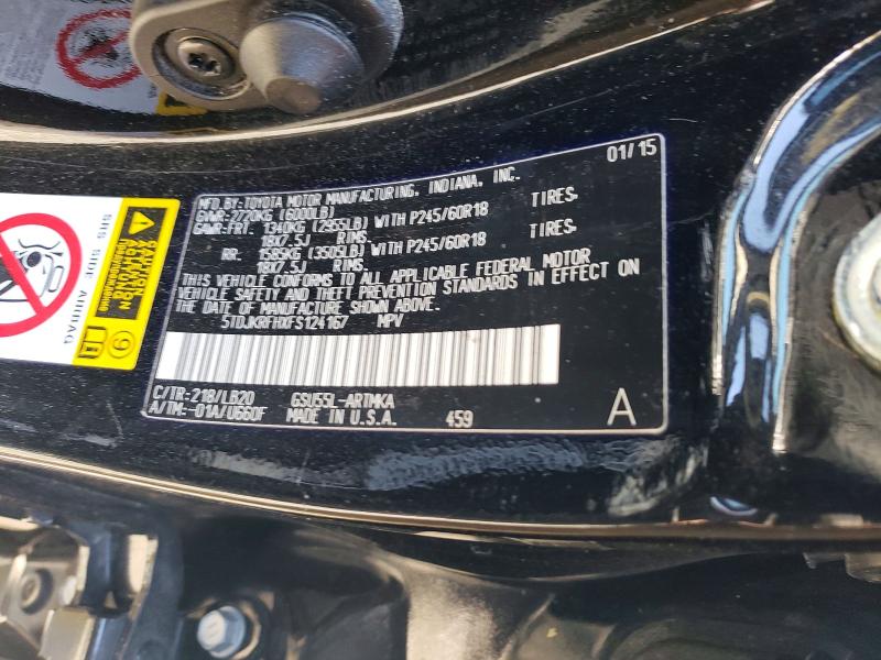 Продаж на аукціоні авто 2015 Toyota Highlander, vin: 5TDJKRFHXFS124167, номер лоту: 49539356