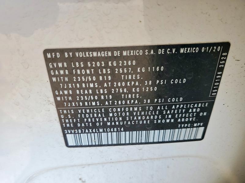 50855766 :رقم المزاد ، 3VV3B7AX4LM104814 vin ، 2020 Volkswagen Tiguan مزاد بيع
