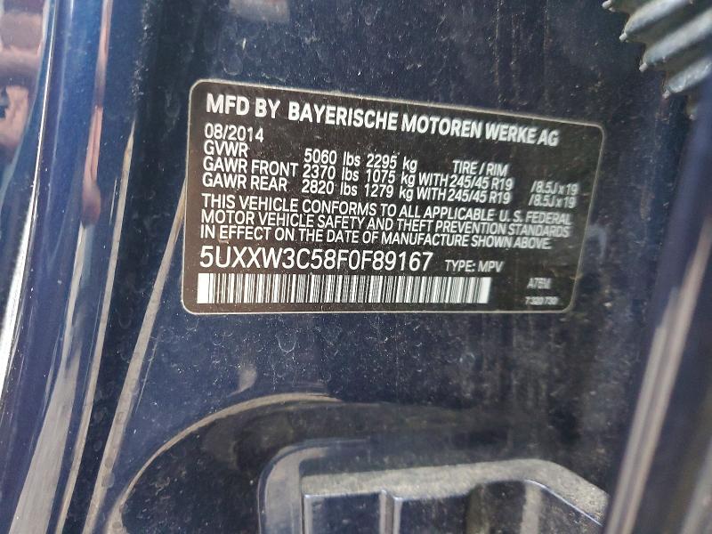 47650446 :رقم المزاد ، 5UXXW3C58F0F89167 vin ، 2015 Bmw X4 مزاد بيع