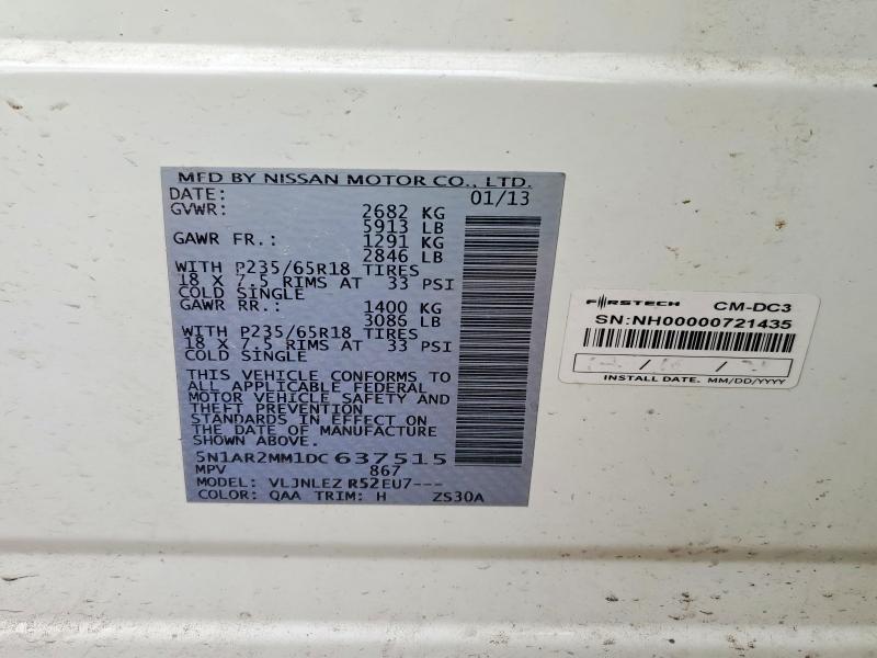 51189646 :رقم المزاد ، 5N1AR2MM1DC637515 vin ، 2013 Nissan Pathfinder مزاد بيع