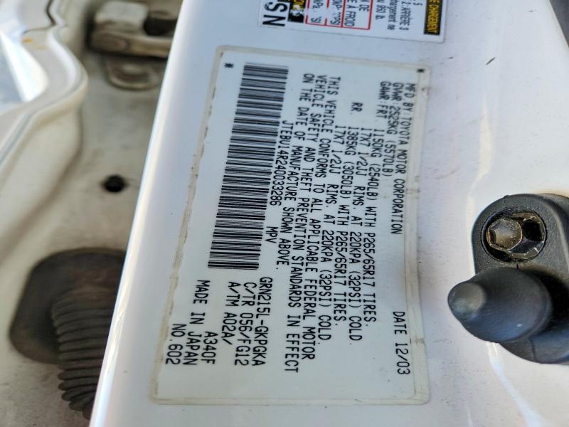 Aukcja sprzedaży 2004 Toyota 4 Runner Sr5, vin: JTEBU14R240033286, numer aukcji: 46295296