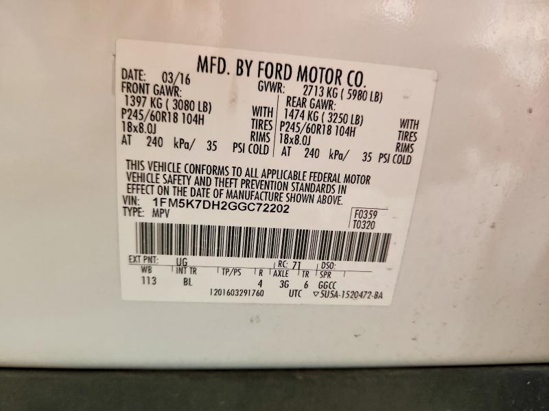 Aukcja sprzedaży 2016 Ford Explorer, vin: 1FM5K7DH2GGC72202, numer aukcji: 51719106