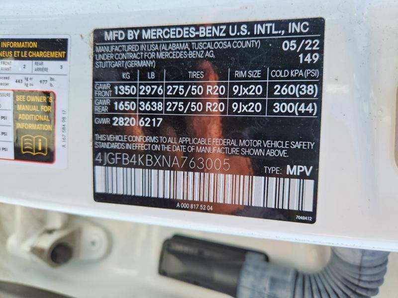 49187316 :رقم المزاد ، 4JGFB4KBXNA763005 vin ، 2022 Mercedes-benz Gle مزاد بيع