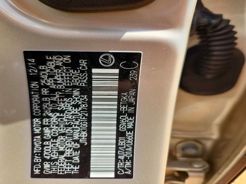 49959356 :رقم المزاد ، JTHBK1GG1F2178734 vin ، 2015 Lexus Es مزاد بيع