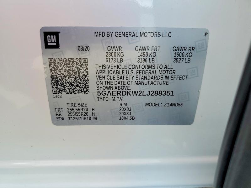 2020 Buick Enclave მანქანა იყიდება აუქციონზე, vin: 5GAERDKW2LJ288351, აუქციონის ნომერი: 50596966