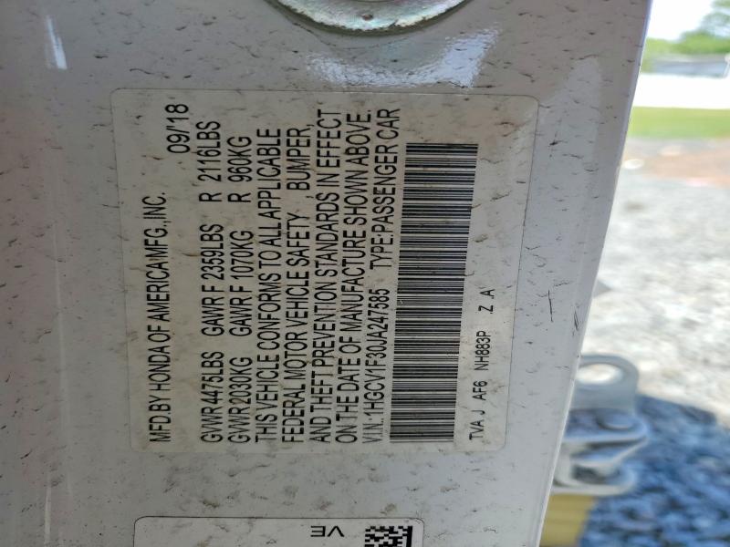 Aukcja sprzedaży 2018 Honda Accord, vin: 1HGCV1F30JA247585, numer aukcji: 50924906