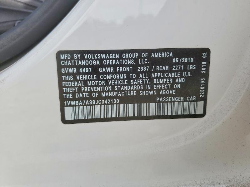 Aukcja sprzedaży 2018 Volkswagen Passat, vin: 1VWBA7A38JC042100, numer aukcji: 49507326