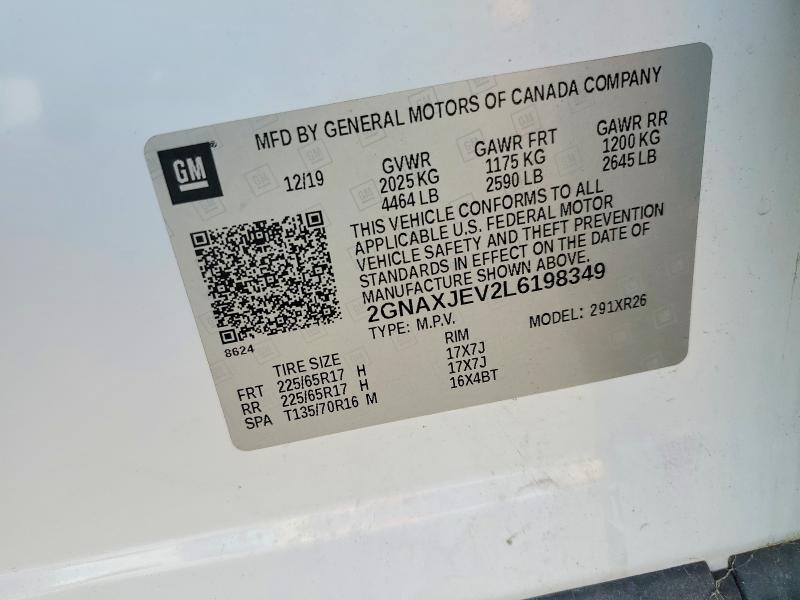 2020 Chevrolet Equinox მანქანა იყიდება აუქციონზე, vin: 2GNAXJEV2L6198349, აუქციონის ნომერი: 50094696