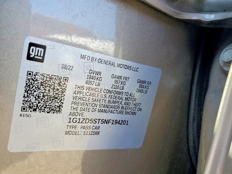 Aukcja sprzedaży 2022 Chevrolet Malibu, vin: 1G1ZD5ST5NF194201, numer aukcji: 49933216