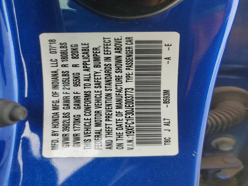 2018 Honda Civic მანქანა იყიდება აუქციონზე, vin: 19XFC1F30JE003773, აუქციონის ნომერი: 49716826