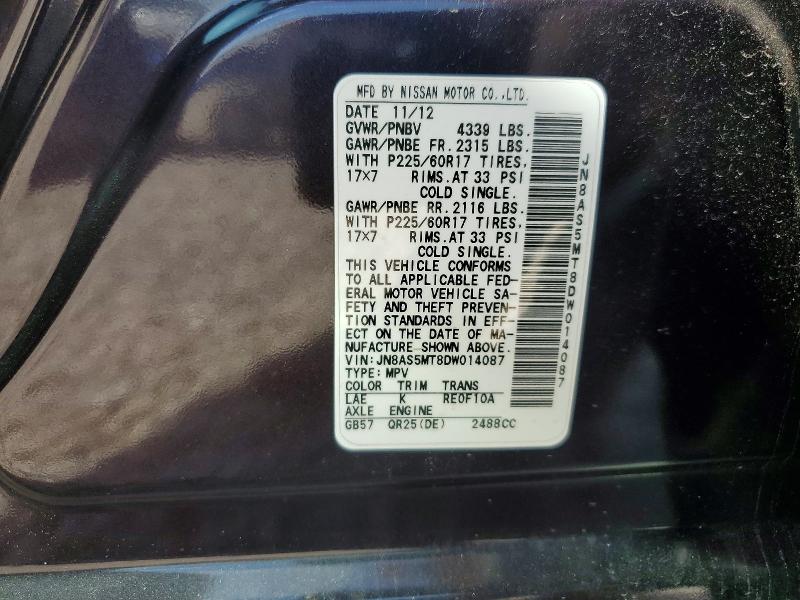 49610846 :رقم المزاد ، JN8AS5MT8DW014087 vin ، 2013 Nissan Rogue مزاد بيع
