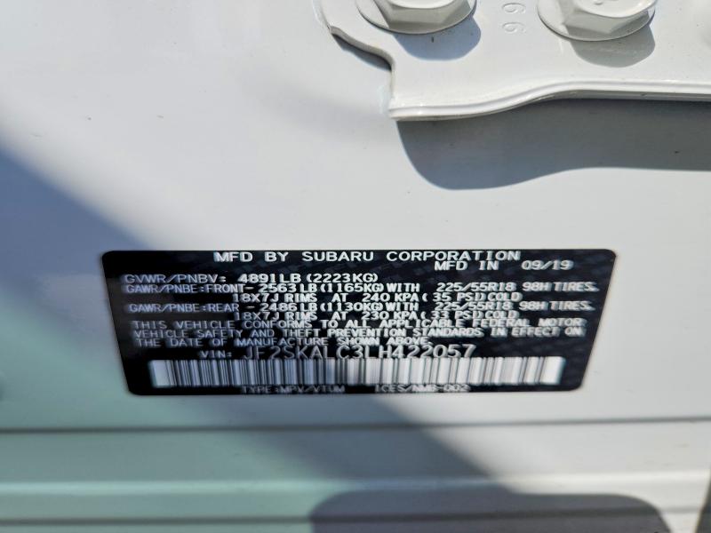 Продаж на аукціоні авто 2020 Subaru Forester, vin: JF2SKALC3LH422057, номер лоту: 50191456