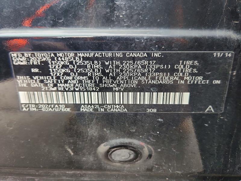 Aukcja sprzedaży 2015 Toyota Rav4, vin: 2T3WFREV3FW151842, numer aukcji: 52004456