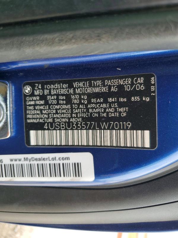 Продажа на аукционе авто 2007 Bmw Z4, vin: 4USBU33577LW70119, номер лота: 46778076