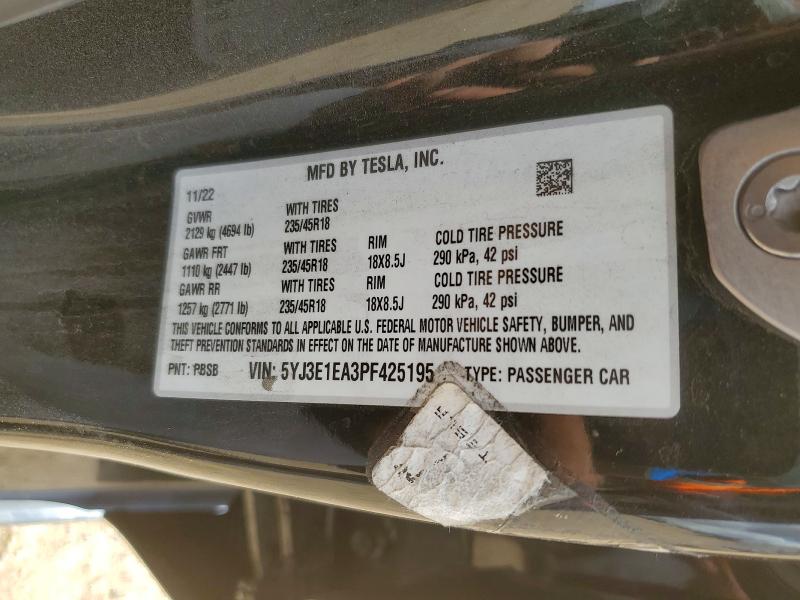 Продажа на аукционе авто 2023 Tesla Model 3, vin: 5YJ3E1EA3PF425195, номер лота: 49441896