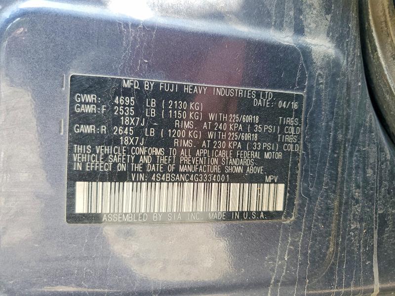 Aukcja sprzedaży 2016 Subaru Outback, vin: 4S4BSANC4G3334001, numer aukcji: 51673616