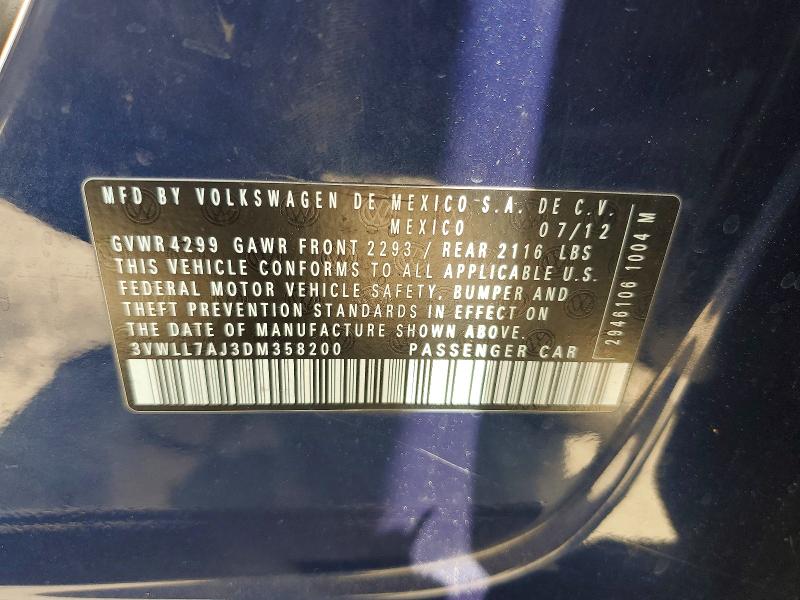 49142676 :رقم المزاد ، 3VWLL7AJ3DM358200 vin ، 2013 Volkswagen Jetta مزاد بيع