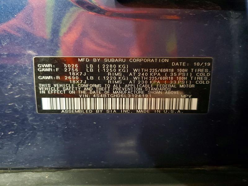 2020 Subaru Outback მანქანა იყიდება აუქციონზე, vin: 4S4BTGHD6L3124191, აუქციონის ნომერი: 49569006