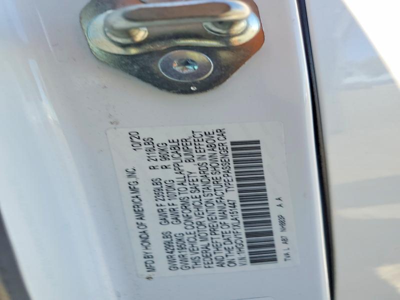 51185676 :رقم المزاد ، 1HGCV1F1XLA151447 vin ، 2020 Honda Accord مزاد بيع
