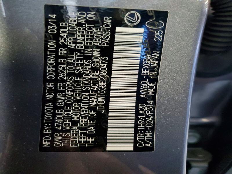 49155976 :رقم المزاد ، JTHBW1GG8E2060473 vin ، 2014 Lexus Es 300h مزاد بيع