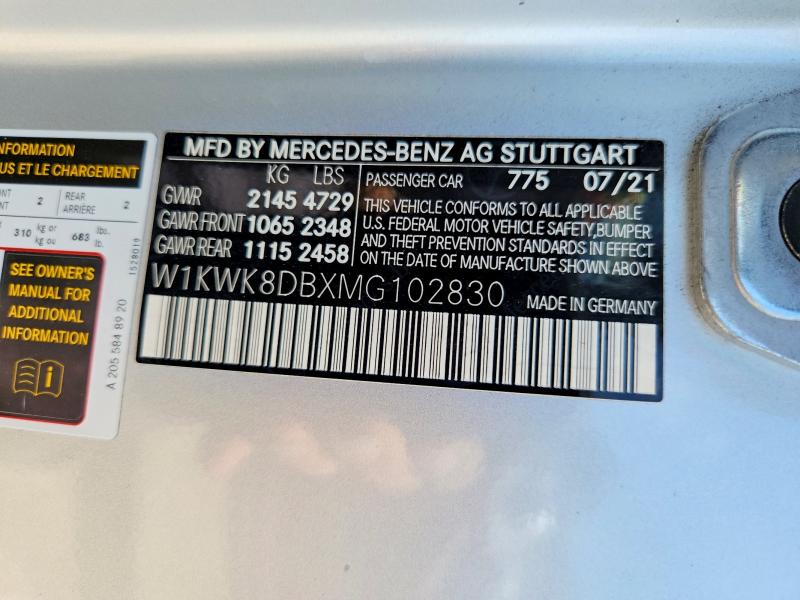 Aukcja sprzedaży 2021 Mercedes-benz C, vin: W1KWK8DBXMG102830, numer aukcji: 47982836