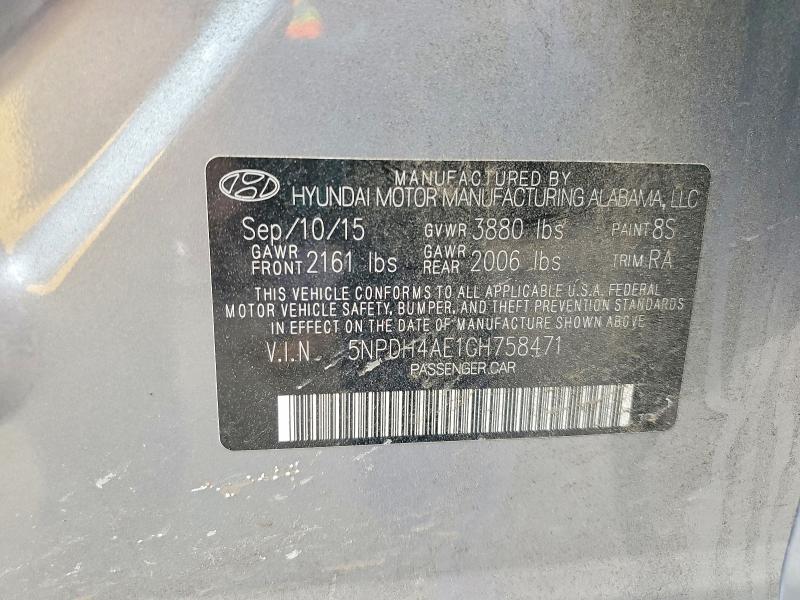 2016 Hyundai Elantra მანქანა იყიდება აუქციონზე, vin: 5NPDH4AE1GH758471, აუქციონის ნომერი: 48305316