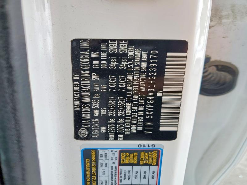 50360846 :رقم المزاد ، 5XYPG4A31HG239170 vin ، 2017 Kia Sorento مزاد بيع