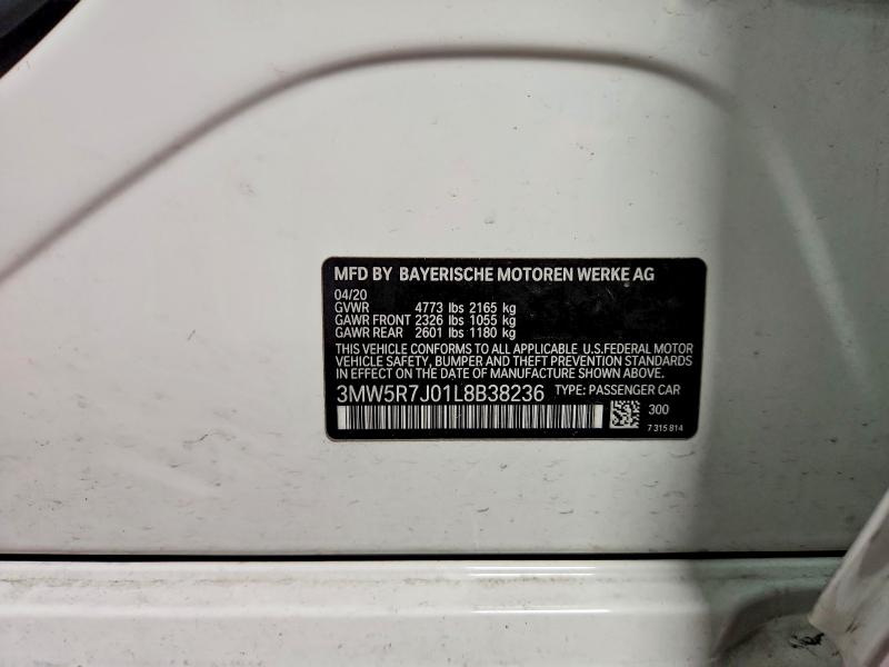 2020 Bmw 330xi მანქანა იყიდება აუქციონზე, vin: 3MW5R7J01L8B38236, აუქციონის ნომერი: 51786066