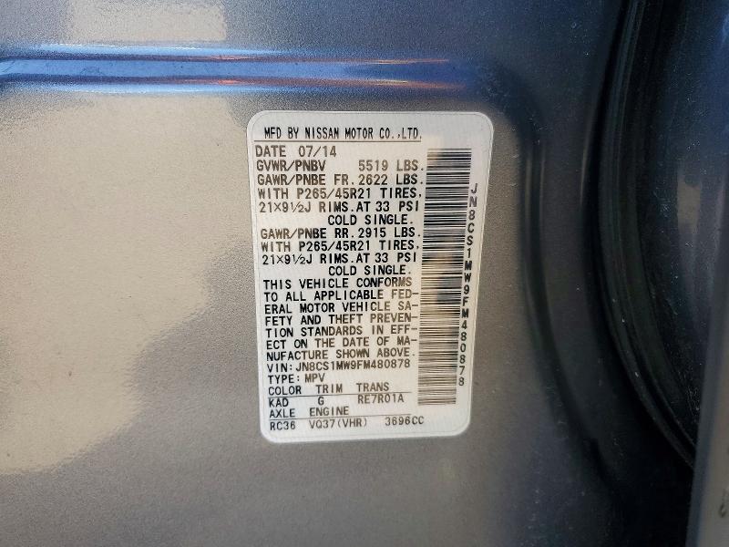 Aukcja sprzedaży 2015 Infiniti Qx70, vin: JN8CS1MW9FM480878, numer aukcji: 49156796