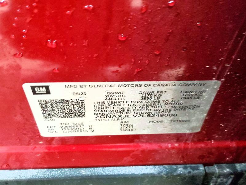 Aukcja sprzedaży 2020 Chevrolet Equinox, vin: 2GNAXJEV2L6249008, numer aukcji: 49186026