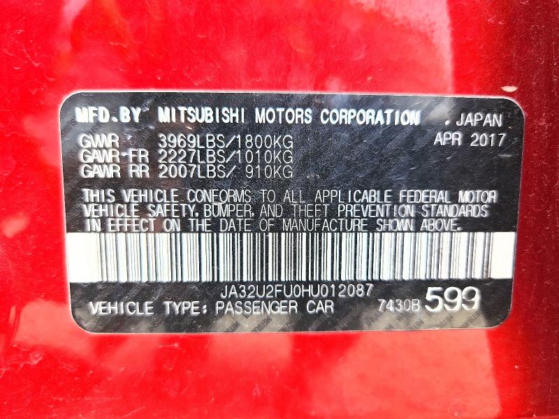 49758926 :رقم المزاد ، JA32U2FU0HU012087 vin ، 2017 Mitsubishi Lancer مزاد بيع
