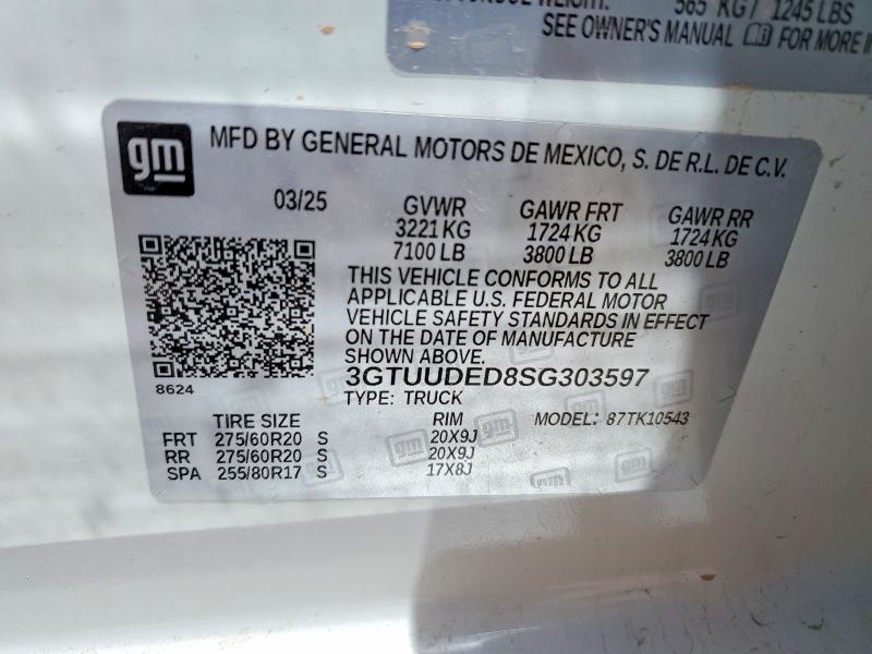 Aukcja sprzedaży 2025 Gmc Sierra, vin: 3GTUUDED8SG303597, numer aukcji: 49025566