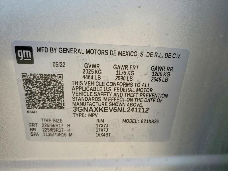 Продажа на аукционе авто 2022 Chevrolet Equinox, vin: 3GNAXKEV6NL241112, номер лота: 48875246