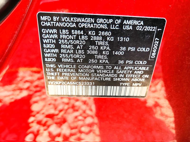 51717866 :رقم المزاد ، 1V2KP2CA5NC523331 vin ، 2022 Volkswagen Atlas مزاد بيع