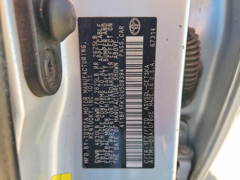 Продажа на аукционе авто 2012 Toyota Camry, vin: 4T1BF1FK1CU508394, номер лота: 48627056