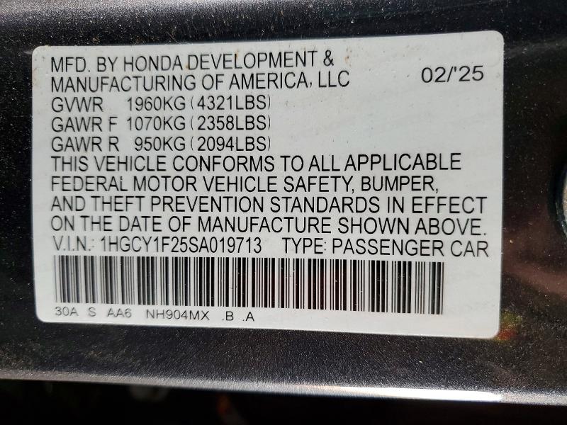 50463216 :رقم المزاد ، 1HGCY1F25SA019713 vin ، 2025 Honda Accord مزاد بيع