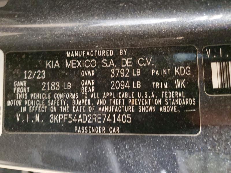 49398736 :رقم المزاد ، 3KPF54AD2RE741405 vin ، 2024 Kia Forte مزاد بيع