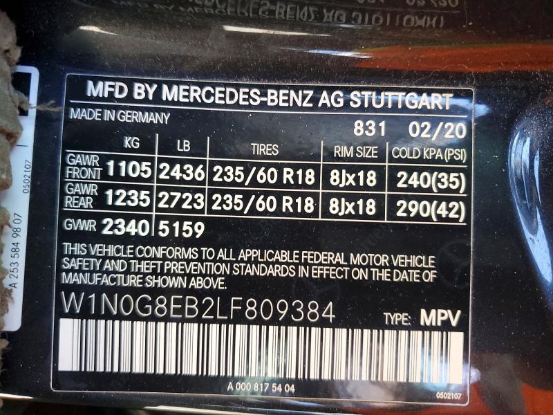 Продажа на аукционе авто 2020 Mercedes-benz Glc, vin: W1N0G8EB2LF809384, номер лота: 50217896