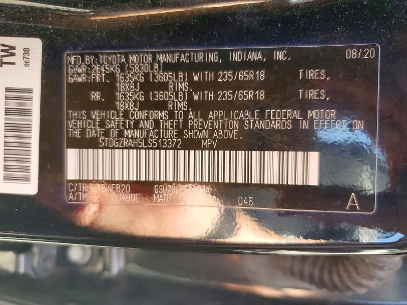 Aukcja sprzedaży 2020 Toyota Highlander, vin: 5TDGZRAH5LS513372, numer aukcji: 50227256