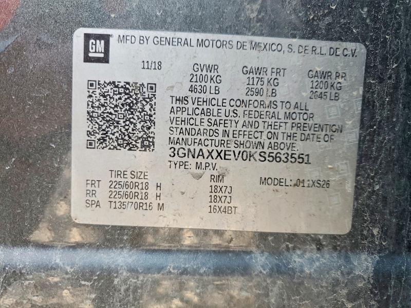 2019 Chevrolet Equinox მანქანა იყიდება აუქციონზე, vin: 3GNAXXEV0KS563551, აუქციონის ნომერი: 49250876