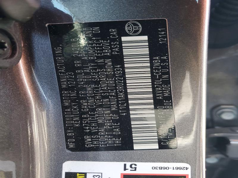 2024 Toyota Camry მანქანა იყიდება აუქციონზე, vin: 4T1C11AK3RU221934, აუქციონის ნომერი: 47467966