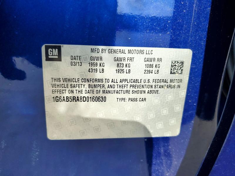2013 Cadillac Ats მანქანა იყიდება აუქციონზე, vin: 1G6AB5RA8D0160630, აუქციონის ნომერი: 49893866