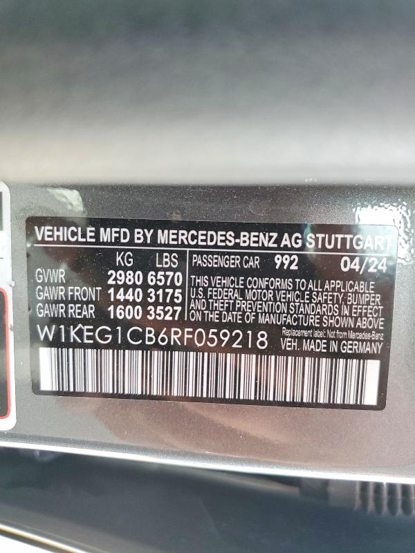 Aukcja sprzedaży 2024 Mercedes-benz Eqe Sedan, vin: W1KEG1CB6RF059218, numer aukcji: 48756496
