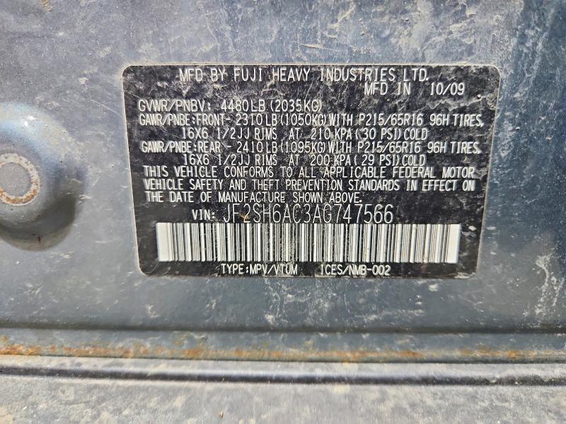 2010 Subaru Forester მანქანა იყიდება აუქციონზე, vin: JF2SH6AC3AG747566, აუქციონის ნომერი: 51021526