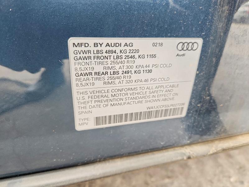 Aukcja sprzedaży 2018 Audi Q3, vin: WA1JCCFS3JR027206, numer aukcji: 47558676
