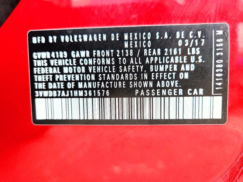 49822456 :رقم المزاد ، 3VWDB7AJ1HM361576 vin ، 2017 Volkswagen Jetta مزاد بيع